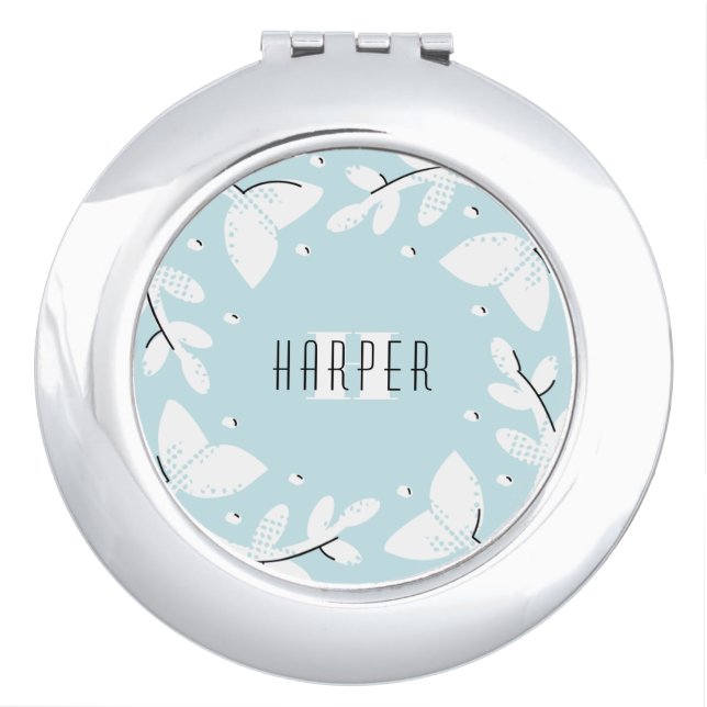 Monogram Sketchy Floral Branches Round Mirror For Makeup (Front)