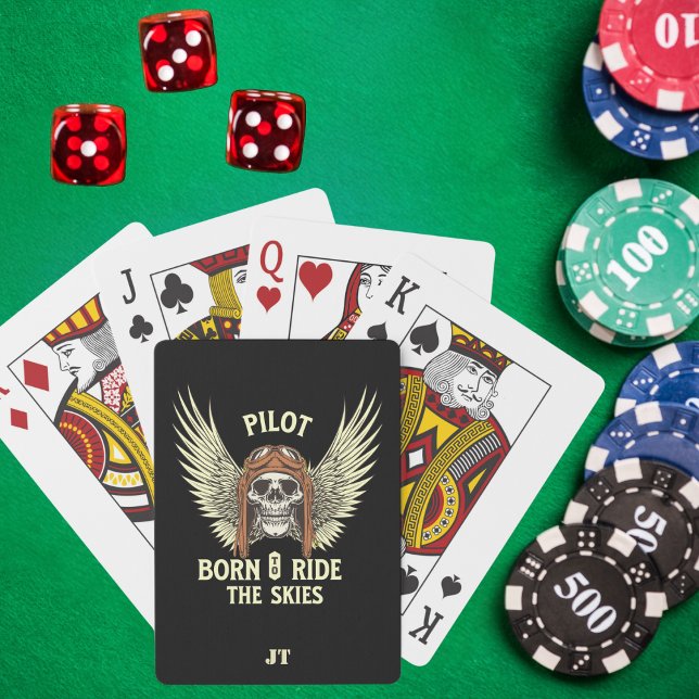 Monogram Skull Pilot Born to Ride Skies, Aviation Poker Cards (Creator Uploaded)