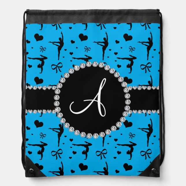 Monogram sky blue gymnastics hearts bows drawstring bag (Front)