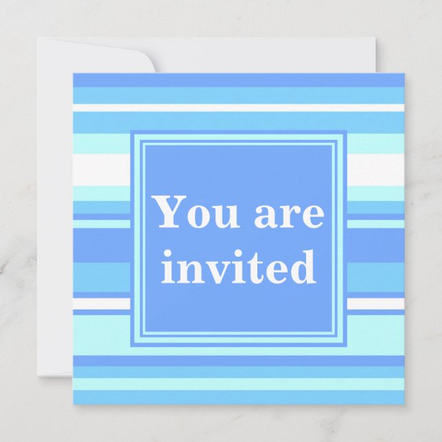 Monogram sky blue stripes invitation (Front)