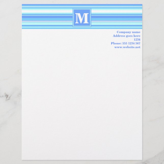 Monogram sky blue stripes letterhead (Front)
