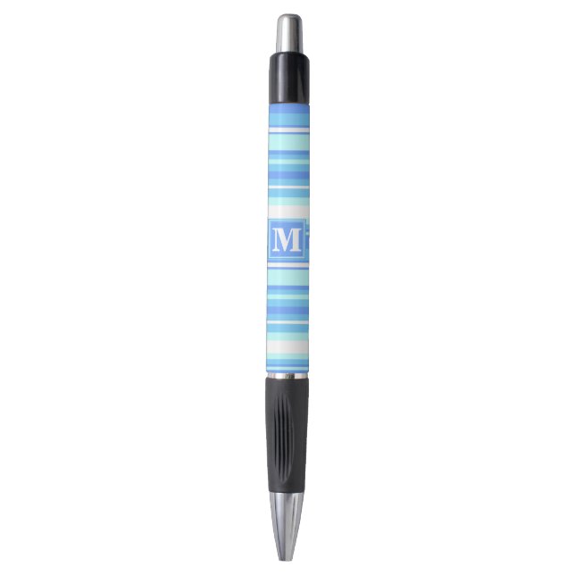Monogram sky blue stripes pen (Front Vertical)