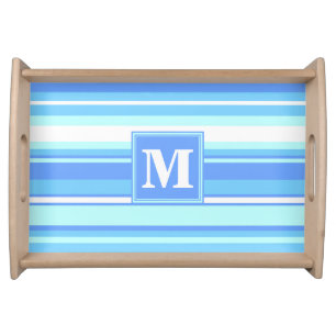 Monogram sky blue stripes serving tray