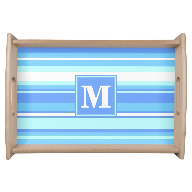 Monogram sky blue stripes serving tray (Front)
