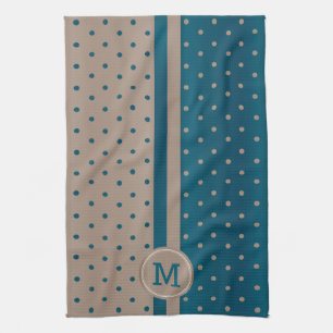 Monogram Slate Blue and Tan Polka Dot Kitchen Towel