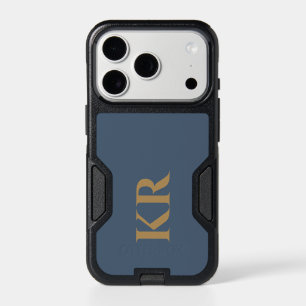 Monogram Slate Blue Brass Initials Minimalist Men iPhone 17 Pro Case
