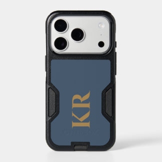 Monogram Slate Blue Brass Initials Minimalist Men iPhone 17 Pro Case
