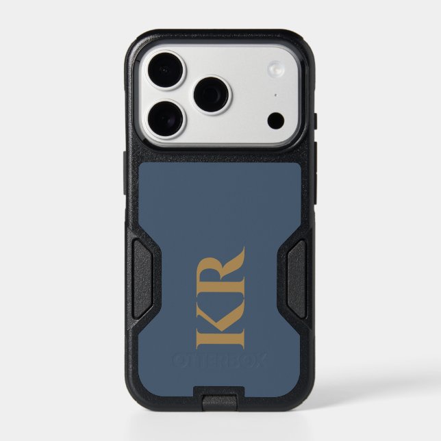 Monogram Slate Blue Brass Initials Minimalist Men  Otterbox iPhone Case (Back)
