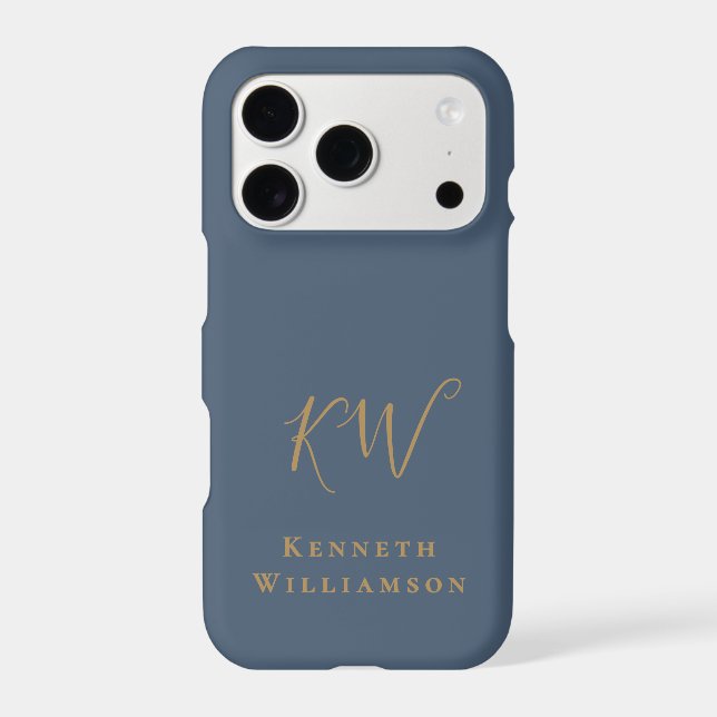 Monogram Slate Blue Brass Name Minimalist Men  iPhone Case (Back)