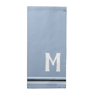 Monogram Slate Blue White Black Stripes Cloth Napkin