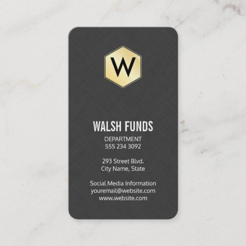 Monogram  Sleek  Linen  Gold Business Card