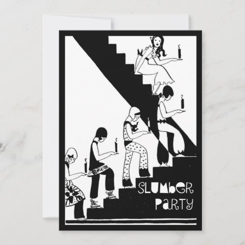 Monogram Slumber Party Vintage Art Deco Personalized Invitations