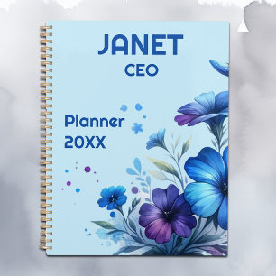 Monogram Small Business Blue Flower on Blue   Planner