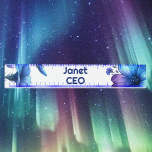 Monogram Small Business Blue Flower on White   Ruler