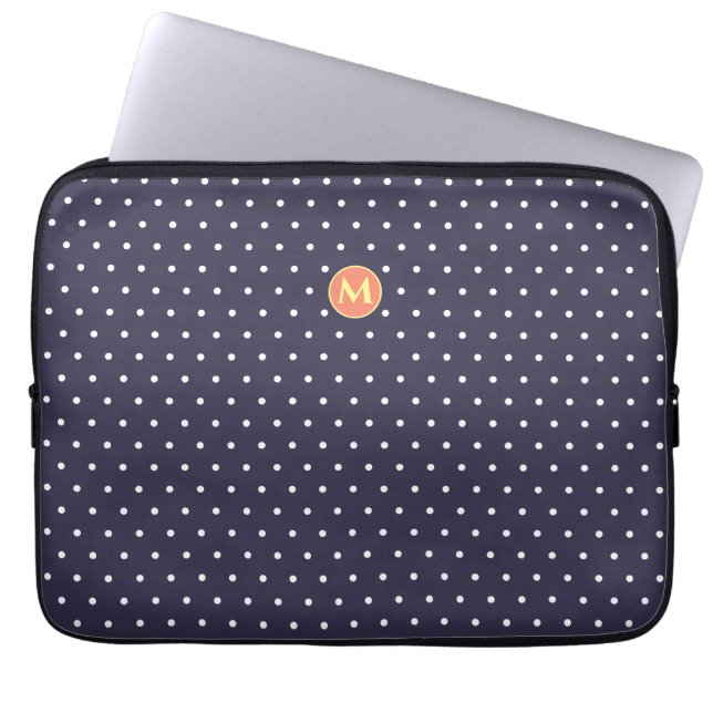 Monogram Small Polka Dot Blue Laptop Sleeve (Front)