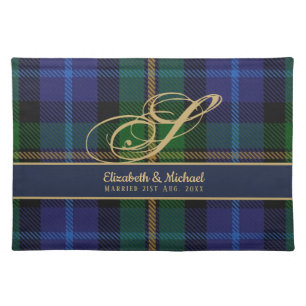 Monogram Smith Tartan Blue Green Gold Newlyweds Cloth Placemat