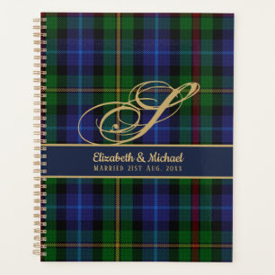 Monogram Smith Tartan Blue Green Gold Newlyweds Planner