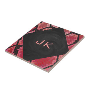 Monogram Snake Black and Red Print Ceramic Tile