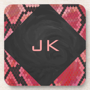 Monogram Snake Black and Red Print Coaster
