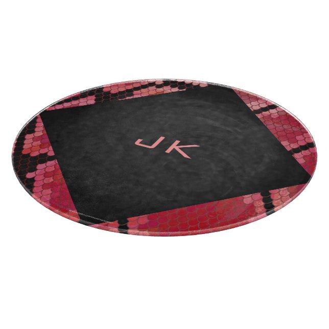 Monogram Snake Black and Red Print Cutting Board (Corner)