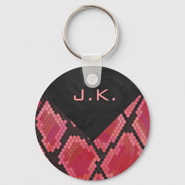 Monogram Snake Black and Red Print Keychain (Front)