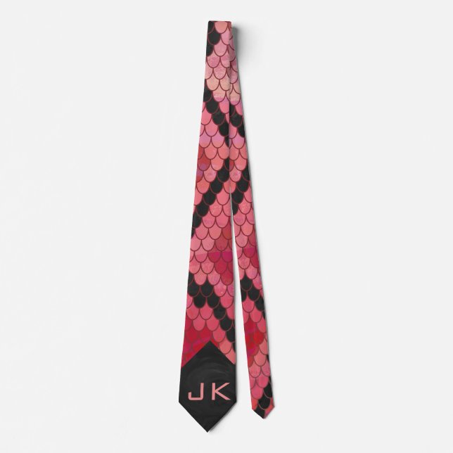 Monogram Snake Black and Red Print Neck Tie (Front)