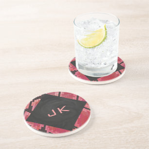 Monogram Snake Black and Red Print Sandstone Coaster