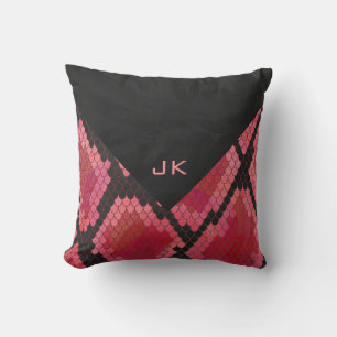 Monogram Snake Black and Red Print Throw Pillow