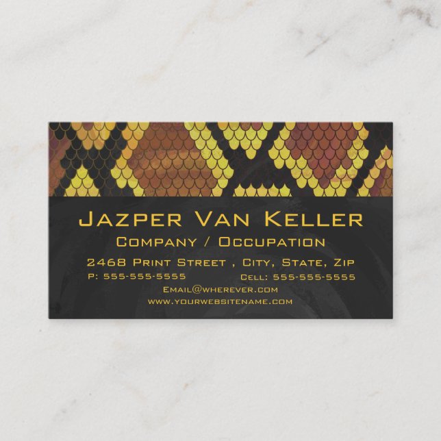 Monogram Snake Brown and Gold Print Business Card (Front)