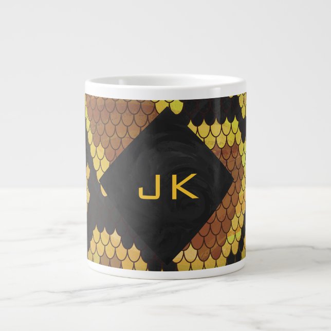 Monogram Snake Brown and Gold Print Giant Coffee Mug (Front)