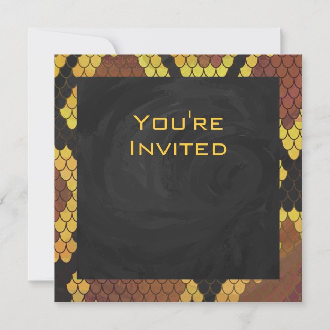 Monogram Snake Brown and Gold Print Invitation (Front)