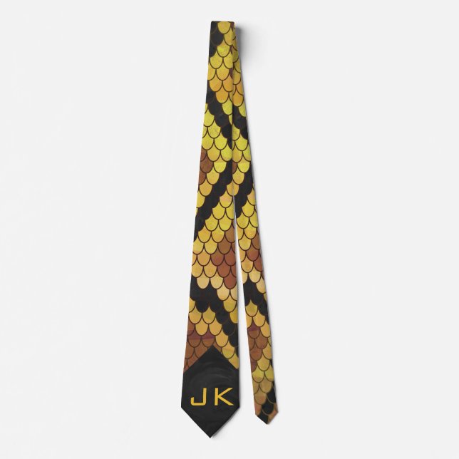 Monogram Snake Brown and Gold Print Neck Tie (Front)