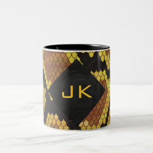 Monogram Snake Brown and Gold Print Two-Tone Coffee Mug