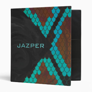 Monogram Snake Brown and Teal Print 3 Ring Binder