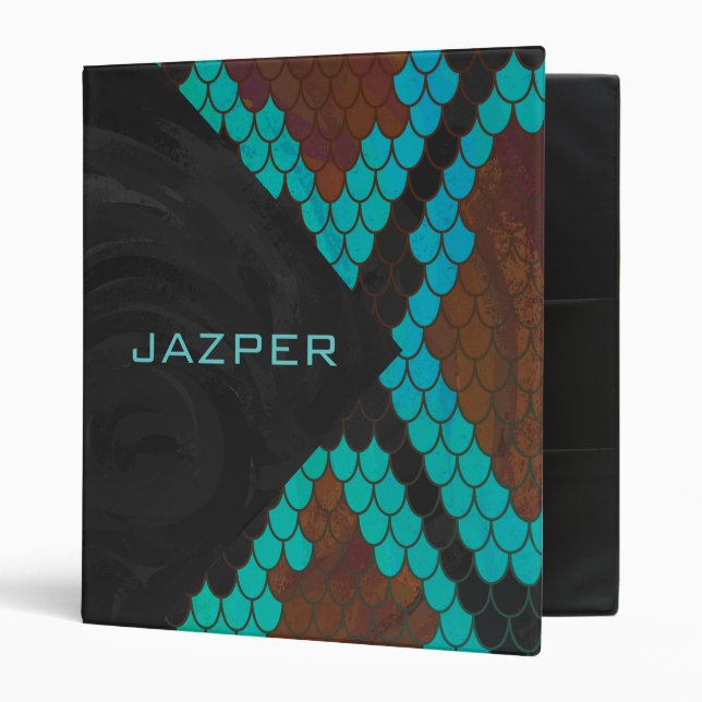 Monogram Snake Brown and Teal Print 3 Ring Binder (Front/Inside)