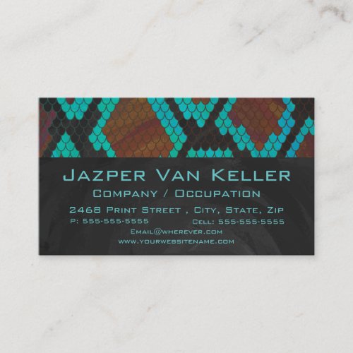 Monogram Snake Brown and Teal Print Business Card