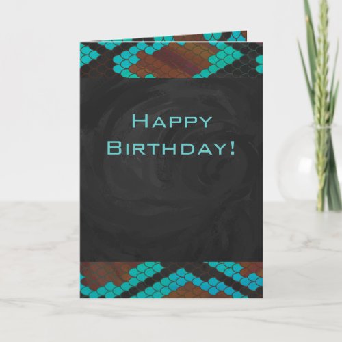 Monogram Snake Brown and Teal Print Card