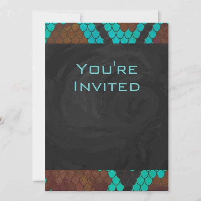 Monogram Snake Brown and Teal Print Invitation (Front)