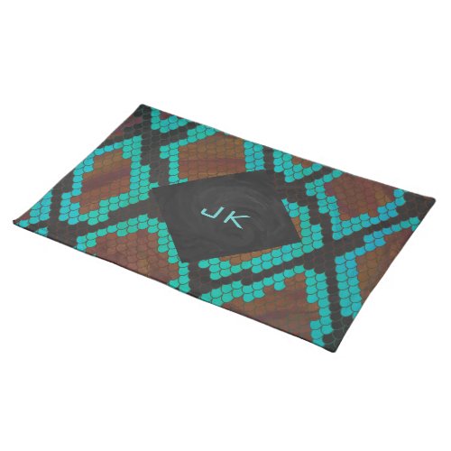 Monogram Snake Brown and Teal Print Placemat