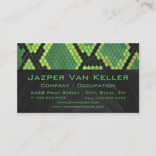 Customizable Snake Black and Green Print Business Card