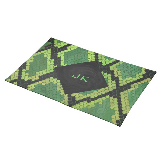Monogram Snake Green and Black Cloth Placemat (On Table)
