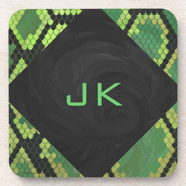 Monogram Snake Green and Black Drink Coaster (Front)