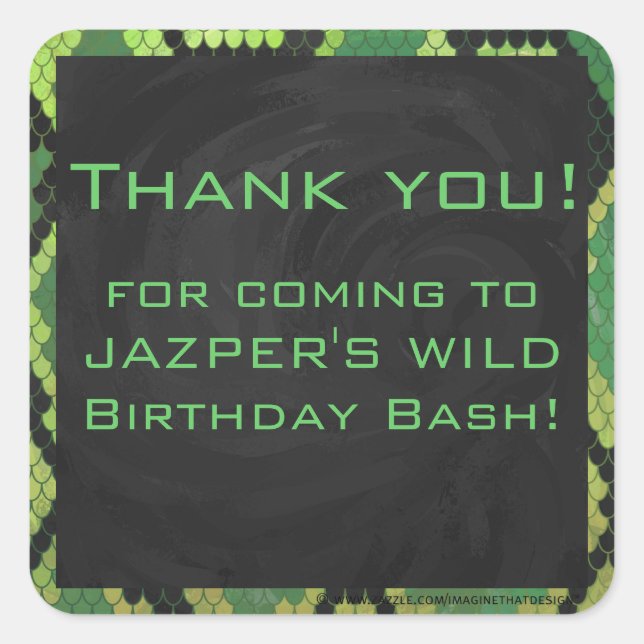 Monogram Snake Green and Black Square Sticker (Front)