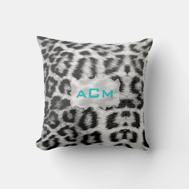Monogram Snow Leopard Throw Pillow (Front)