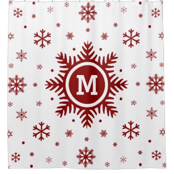 Monogram Snowflake Christmas Shower Curtain by inkbrook at Zazzle