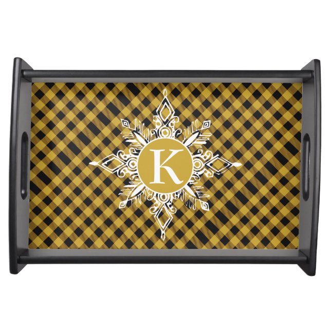Monogram snowflake on plaid  serving tray (Front)