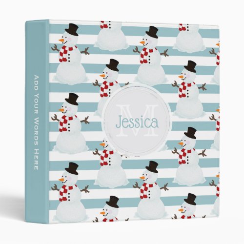 Monogram Snowman  3 Ring Binder