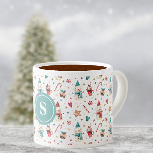 Monogram Snowman & Sweets Pattern 6oz Espresso Cup