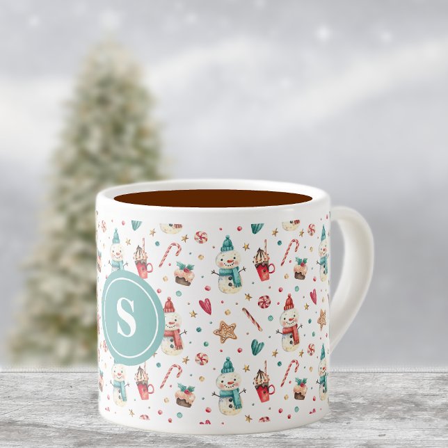 Monogram Snowman & Sweets Pattern 6oz Espresso Cup (Creator Uploaded)