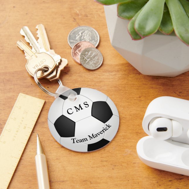 Monogram soccer ball custom text keychain (Desk)